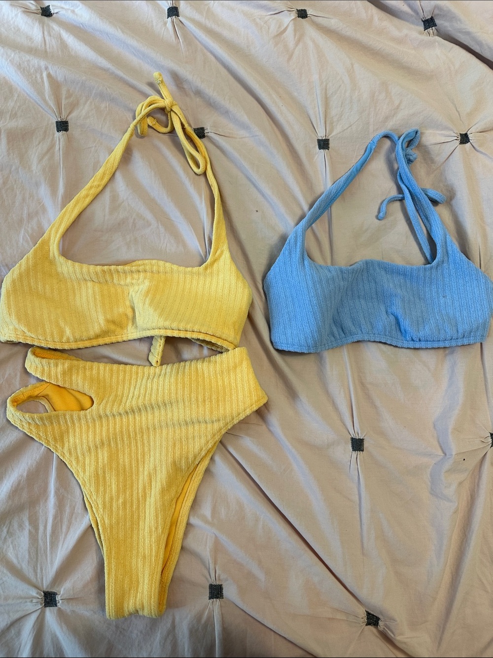 Abercrombie & Fitch Ribbed Two-Piece Bikini Set - Yellow & Blue